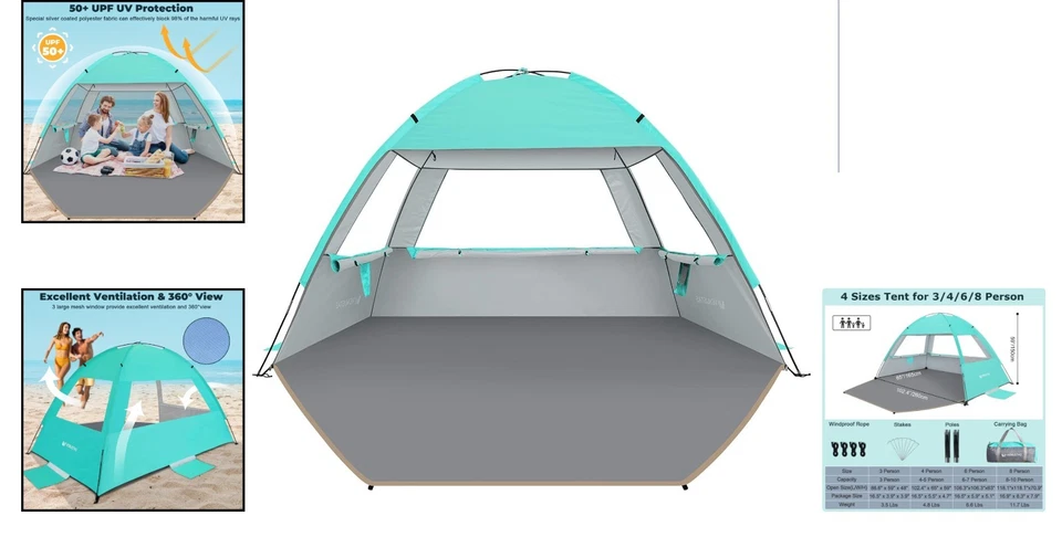 Beach Tent with Ventilation & Easy Setup – Enjoy Outdoor Adventures - Image 2 of 4