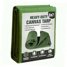 Heavy-Duty Canvas Tarp – Durable, Water-Resistant, UV Protection, 5x7 Green