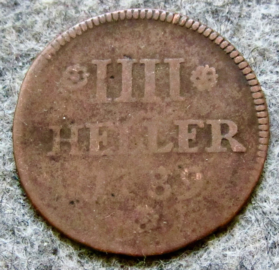 City of Cologne Köln German States 1789 4 Heller, Crowned Eagle Copper km# 440 - Image 3 of 4