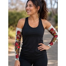 Missing Link Tattoo Arm Sleeves XL SPF 50 Snake Rose Pair Silicone Grip UV