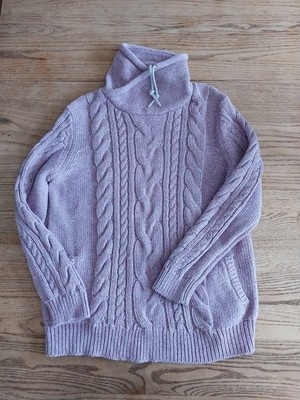 LL Bean Cable Knit Funnelneck Cotton Sweater Lilac Purple Womens Sz XL 