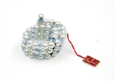 Vintage Costume Jewelry Bracelet Laguna Faux Pearl Crystal Wire Wrap Blue