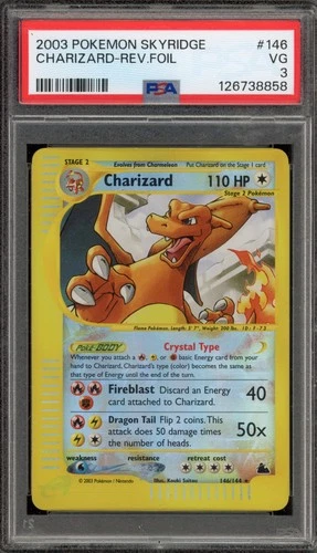 Pokemon Charizard Skyridge Crystal Reverse Holo Secret Rare #146 PSA 3
