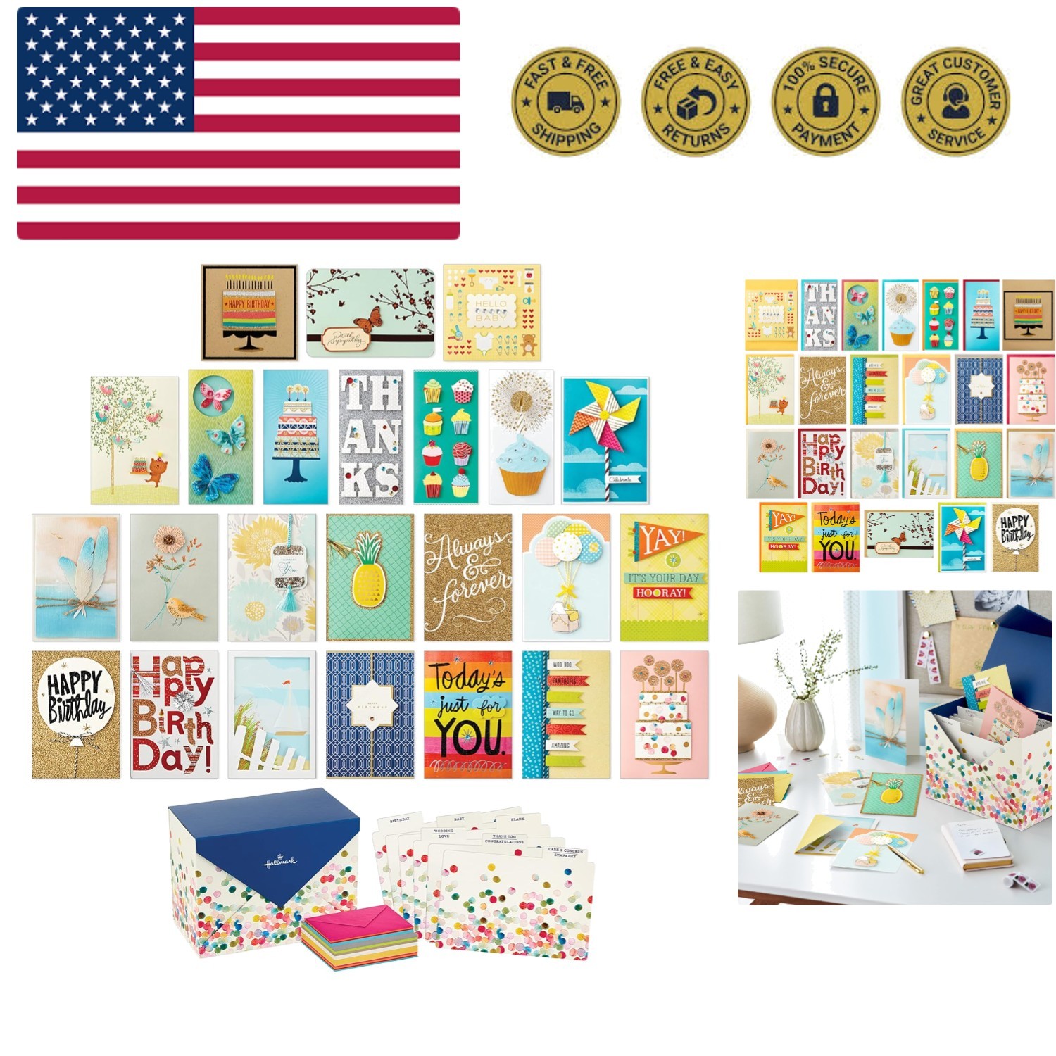 All Occasion Handmade Boxed Set of Assorted Greeting Cards with Card Organize...