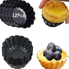 12 PCS Egg Tart Molds Non-Stick Mini Tart Pans Carbon Steel 3 Inch Top Baking