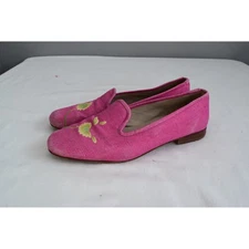 Stubbs & Wootton Pink Floral Embroidered Loafer Flats 9 Linen Palm Bean