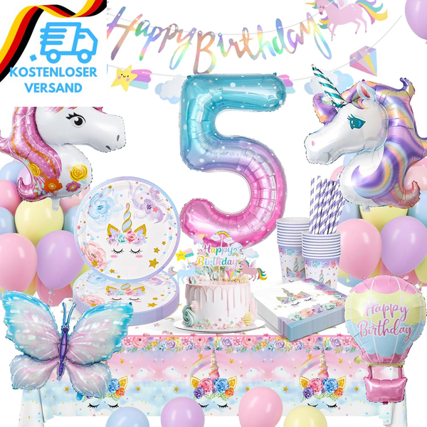 Einhorn Deko Kindergeburtstag, Einhorn Partygeschirr Geburtstagsdeko 5 Jahre MäD-image