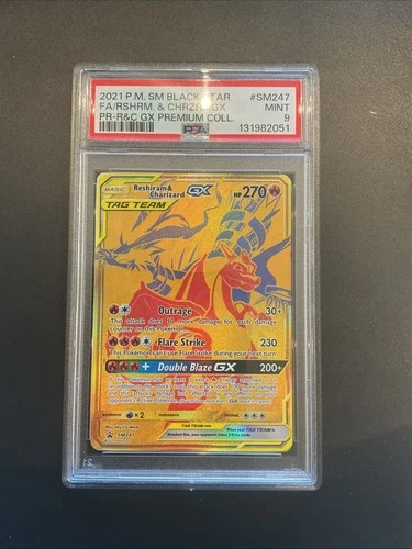 Pokemon Reshiram & Charizard GX Full Art Gold Promo SM247 English PSA 9 MINT
