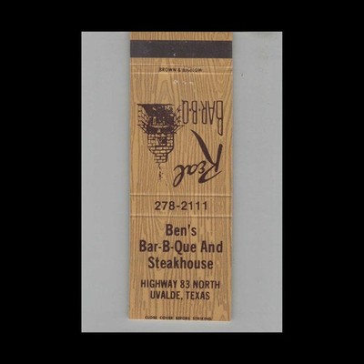 Matchbook Cover Ben's Bar-B-Que Uvalde TX