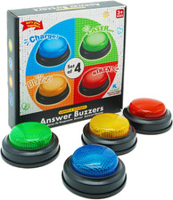 Set of 4 Buzzers for Trivia Games, Answer Buzzers for Classroom, Family Feud Jeo