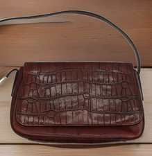 Vintage Fossil Crocodile Embossed Shoulder Bag Brown Leather Snap closure Y2K 