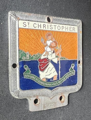 ST CHRISTOPHER PATRON SAINT TRAVELLERS VINTAGE JR GAUNT ENAMEL CAR BADGE EMBLEM - Picture 2 of 7