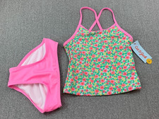 Cat  Jack Floral Tank 2 PC Swimsuit Girls Size S 6/7 Pink Green Yellow Cute