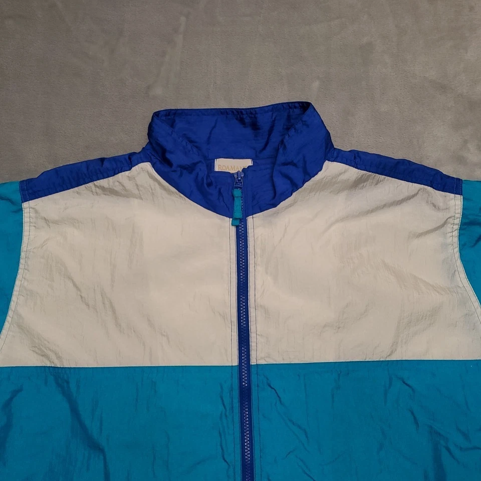 Chaqueta Roamans De Colección Para Hombres 2X Azul Cortavientos Bloque de Color Años 80 90 Retro Nylon Foto 3 de 4