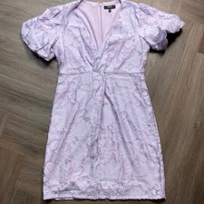 Guess Lace Textured Knot Front Sheath Dress Puff Sleeve Womens 12 Lavender Party