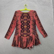Free People Women Dress XS Rust Smooth Talker Paisley Mini Boho Slim Tunic