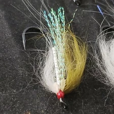 FLY FISHING FLIES SALMON MINNOW # 6 CUSTOM TIED ALASKA OLIVE WHITE