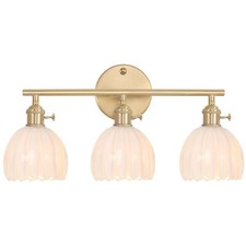 Bathroom Light Fixtures, 3-Light Brass Vanity Wall Light Over Mirror with Whi...