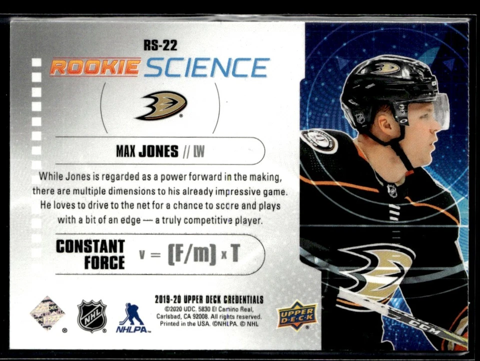 2019-20 Upper Deck Credentials Rookie Science Max Jones #RS-22 - Image 2 of 2