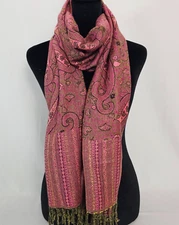Pashmina Women's Scarf Shawl Raspberry Chartreuse Paisley Pattern 66 x 27 Fringe