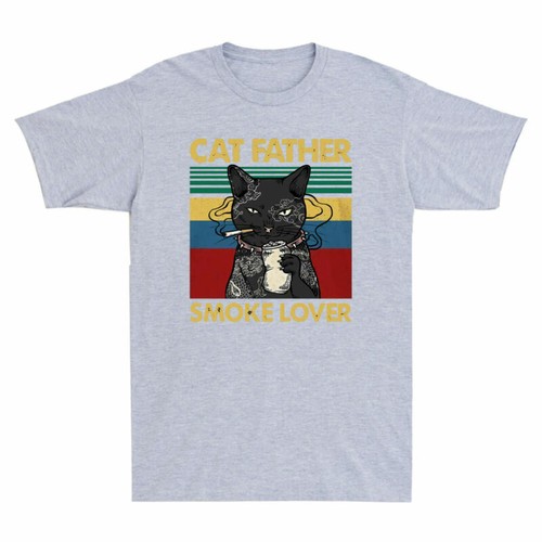 Beer Funny Vintage Short Sleeve T Black Cat Cat Lover Smoke Shirt Men's Father - Picture 5 of 7