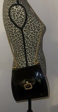 Rare Paloma Picasso Patent Leather Hand Bag/crossbody Evening Gold Accent/chain