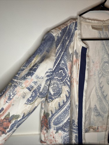 Cardigan donna Chico's taglia 1 manica lunga pelliccia orlo tela aperto multicolore - Foto 5 di 15