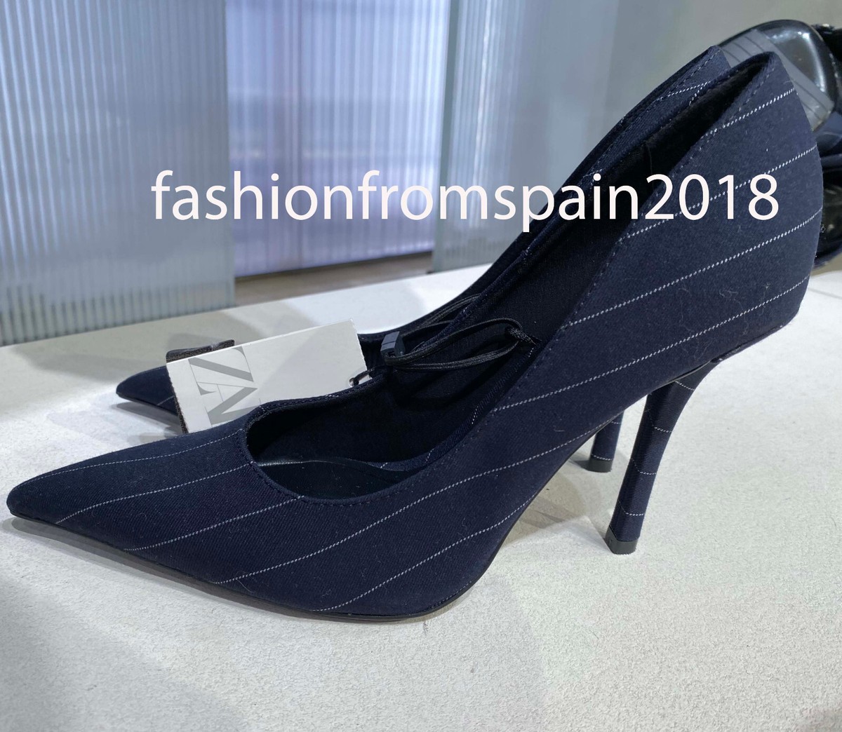 CHAUSSURES À TALONS HAUTS FEMME ZARA NEUVES À RAYURES BLEU MARINE