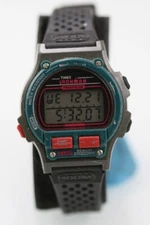 Timex Watch Women Gray Green Black Plastic 100m Light Date Alarm Chron Quartz