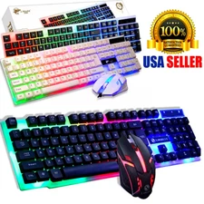 Jugeo De Teclado Y Mouse Gamer Mecanico Para Gaming Multicolor LED Raton Combo