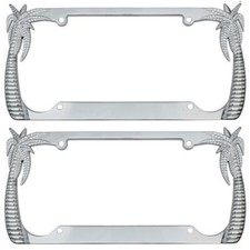 2pc Island Style Palm Tree Chrome License Plate Frame Cover Weather Resistant