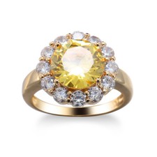 Flower Natural Shiny Golden Citrine White Topaz Yellow Gold Plated Ring Sz 6-10