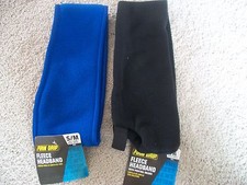 2 Firm Grip Fleece Headbands 1 Black W/ Pontytail Holder 1 Blue  New With Tags 