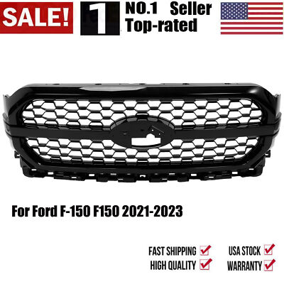 For 2021-2023 Ford F-150 F150 Painted Front Bumper Grille Gloss Black NEW