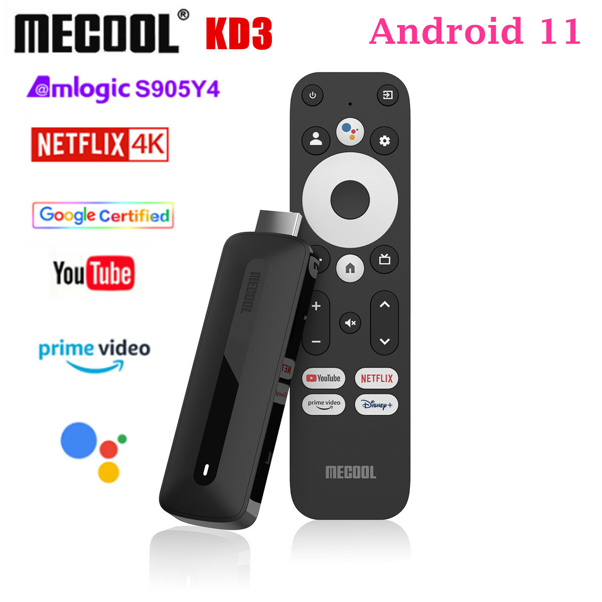 MECOOL KD3 TV Stick Android 11 TV 2GB 8GB S905Y4 WiFi BT 4K