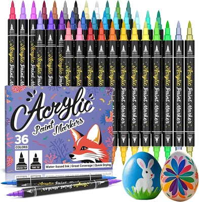 ANYUKE 36 Acrylic Paint Pens, Dual Tip Acrylic Markers Rock Painting Kit for Sto
