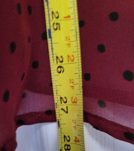 A.N.A Sheer Blouse Black Polka Dot Top Long Sleeve Burgundy Size XL Preowned - Picture 7 of 10
