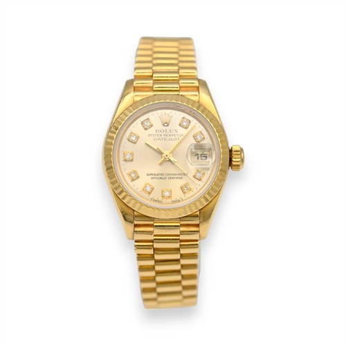 LADIES ROLEX OYSTER PERPETUAL DATEJUST 69178 WRISTWATCH DIAMOND DIAL 18K GOLD