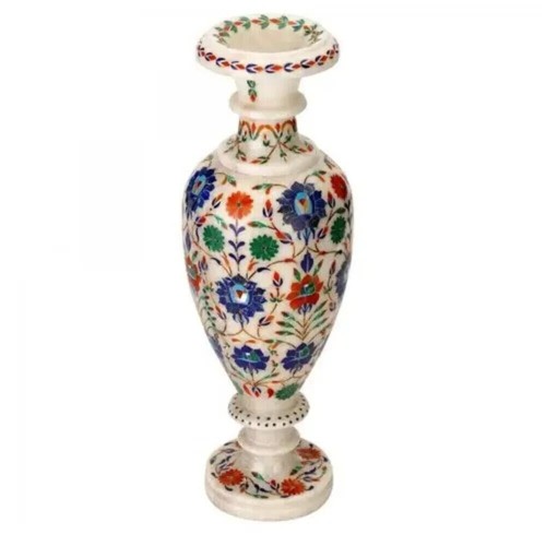 17 Zoll Weiß Marmor Blume Vase Topf Mosaik Inlay Malachit Lapis Zuhause Zimmer Deko M1 - Bild 3 von 4