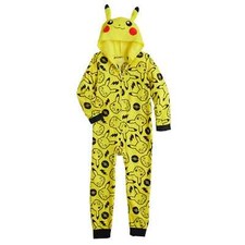 New Pokemon Pikachu 3D Ears Hooded One Piece Pajamas 4/5 6/7 8/10 12/14