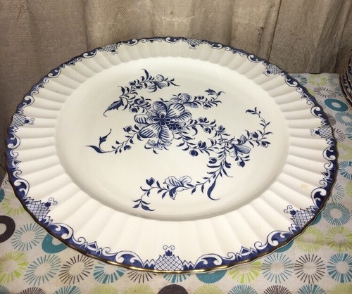 ROYAL WORCESTER MANSFIELD BLUE LARGE ROUND PLATTER GOLD TRIM ENGLAND 15” Clean - Picture 2 of 7