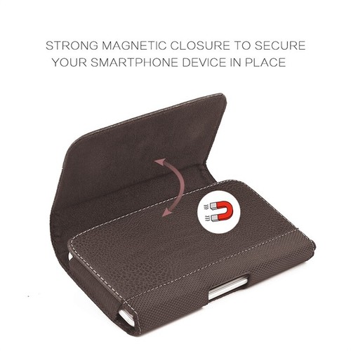 For Apple iPhone 12 Horizontal Leather Pouch Belt Clip Holster Case Cover Brown - Picture 4 of 7