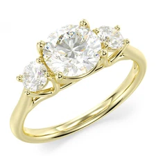 14K Solid Yellow Gold Round Cut 3 Three Stone Simulated Diamond Engagement Ring