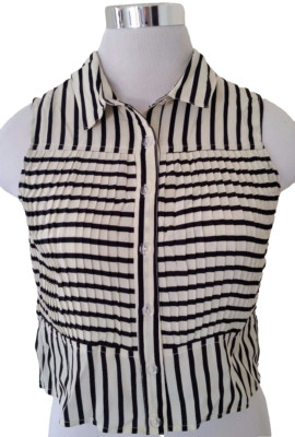 Minkpink Shirt Crop Top Women's Medium Striped Sleeveless Button Front Pleated