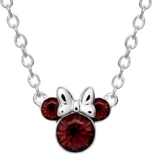 Disney Minnie Mouse Birthstone Necklace Silver Plated Pendant January Burgundy