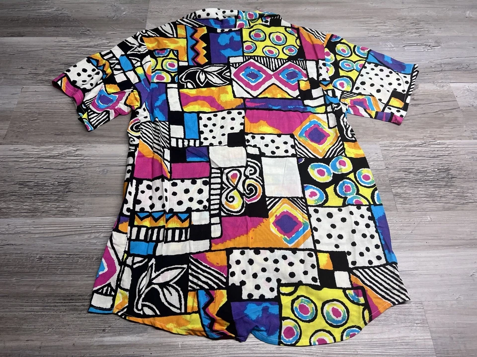 Blusa Camisa My Michelle Vintage Años 90 Para Mujer Arte Abstracto Abotonada Talla M Colorida Foto 2 de 4