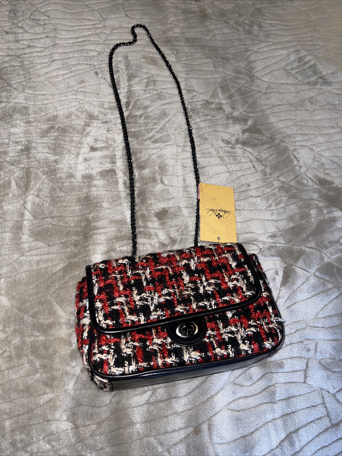 Patricia Nash Lorenza Chain Shoulder Bag in Boucle Red White Purple Multi