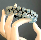Vtg Artisan Opalescent Glass Bead Bracelet 2 Strand Braided Cord & Faceted Beads