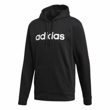 Mens Adidas Linear Fleece Logo Pullover Hoodie Black Active Sweatshirt NEW