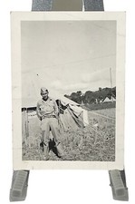 WW2 Photo U.S. GI Named On Back In Field By Tent